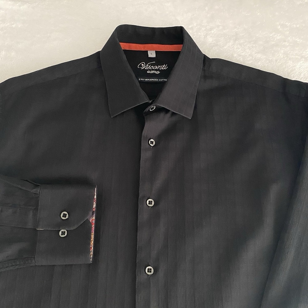 Visconti Uomo Shirt Mens Large Black on Black Checks Flip Cuffs